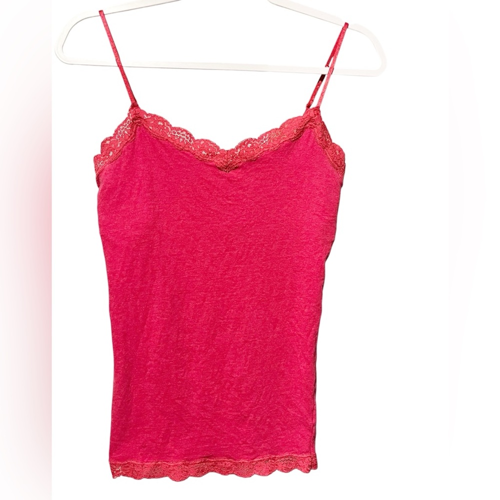 Aeropostale Women’s Y2K Fuchsia/Hot Pink Lace Trim Camisole/Cami Tank Size L